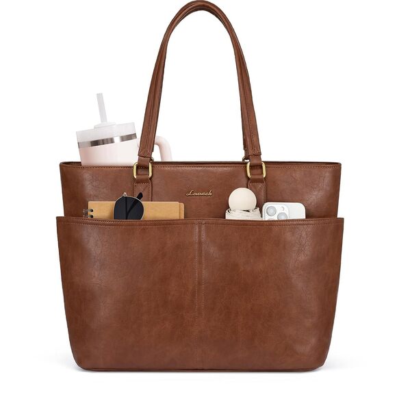 LOVEVOOK Handbags - Work Tote Bags for Women, Vintage Leather 15.6 Inch Laptop Bag with